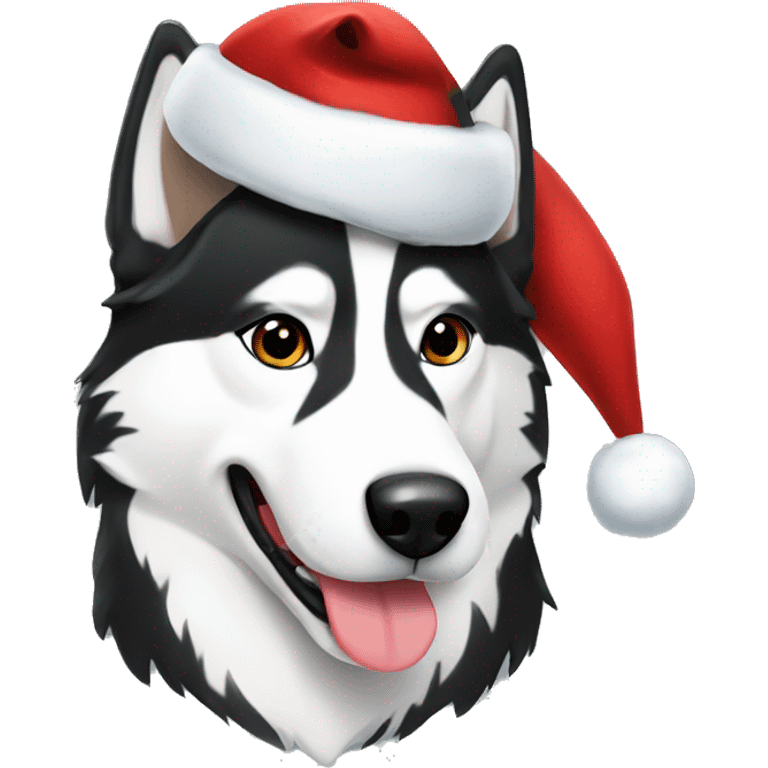 White and black husky with Santa hat emoji