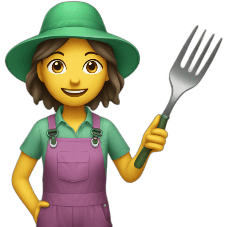 Gardener girl with fork and hat emoji