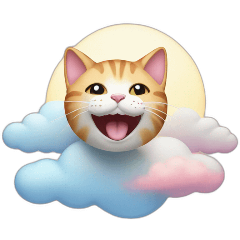 A cat on a cloud smiling into the sun pink and blue skies emoji