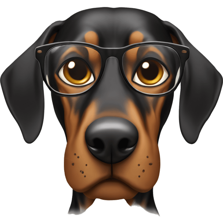 Doberman with glasses shows paw down emoji