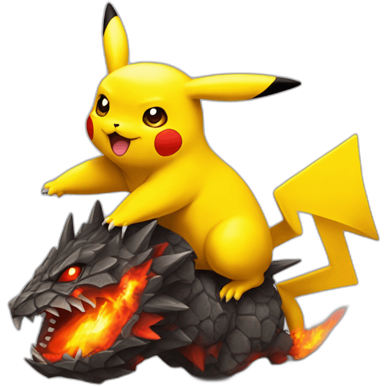 Pikachu sur un dracaufeu emoji