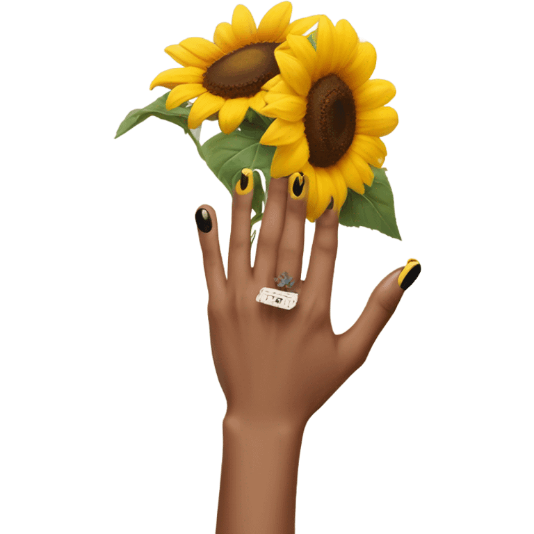 hand holding a sunflower with coffin shaped acylics on her nails  emoji