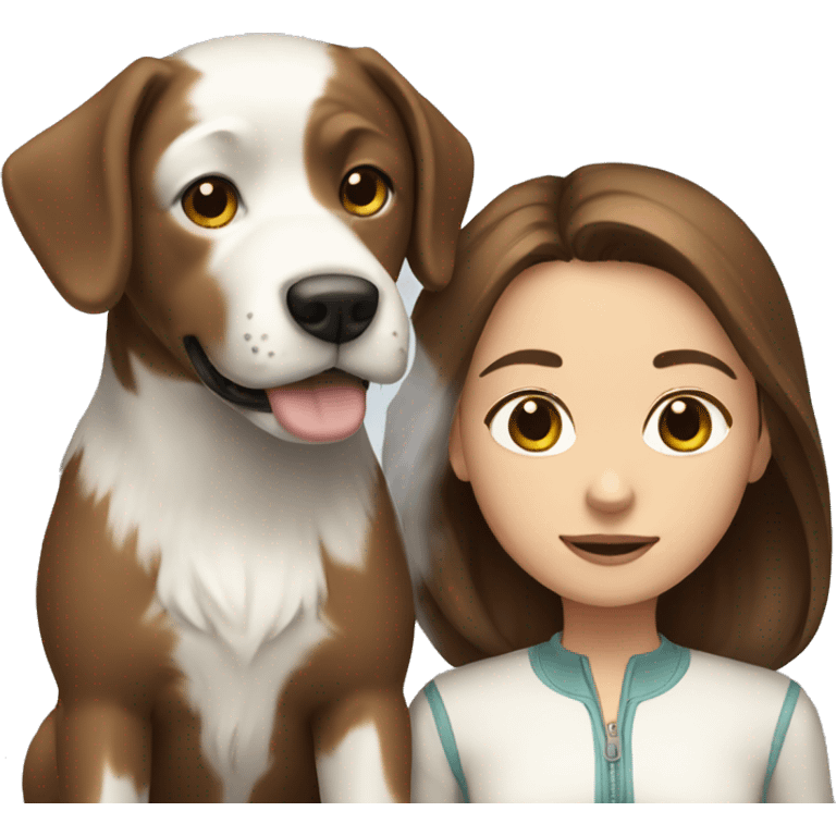 A Girl with Brown hair and a White dog emoji