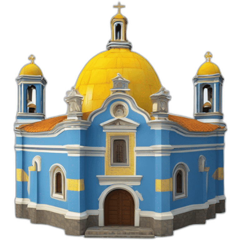 Catholic Temple from La Piedad Michoacan like church of Santa Maria del Fiore with one big dome with tiles yellow and blue in 3D animation effect emoji