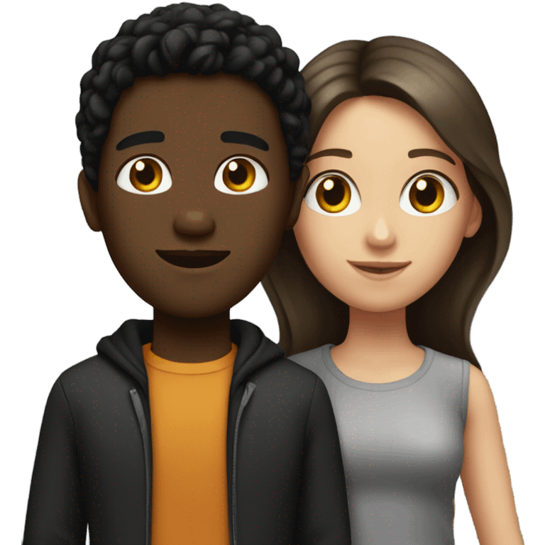 Brunette girl and black boy together  emoji