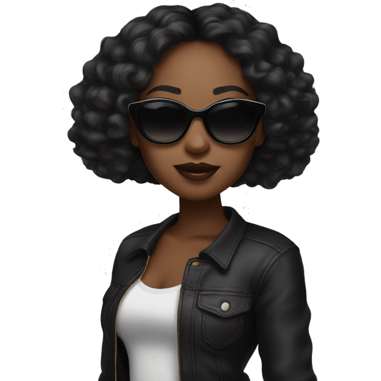 Black girl with black middle part hair and black sunglasses with lipgloss on  emoji