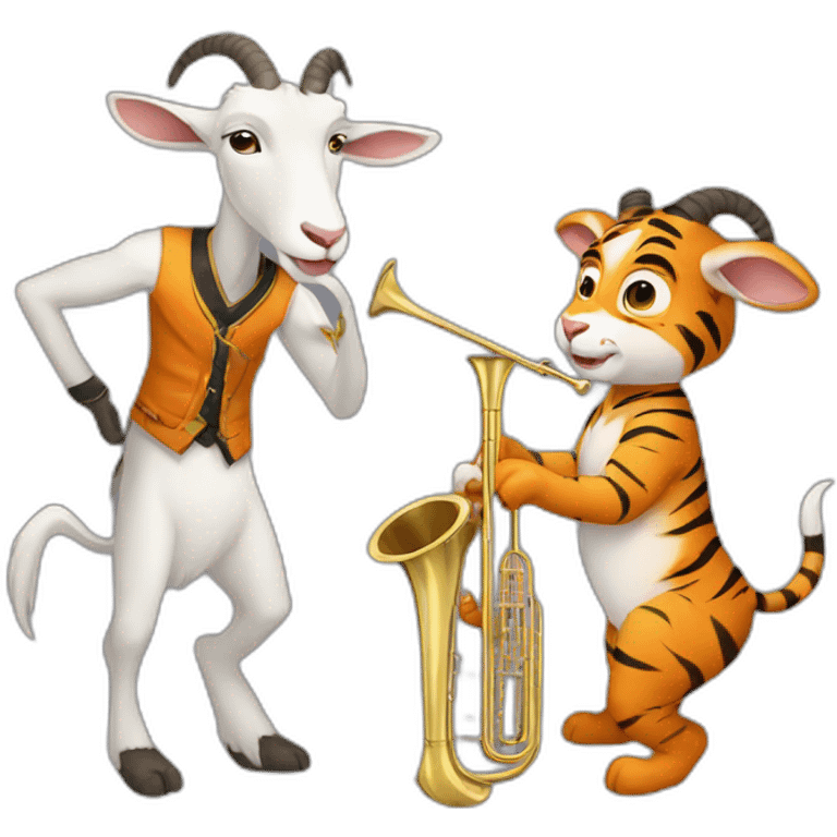 A goat and tiger fusion playing the trombone emoji