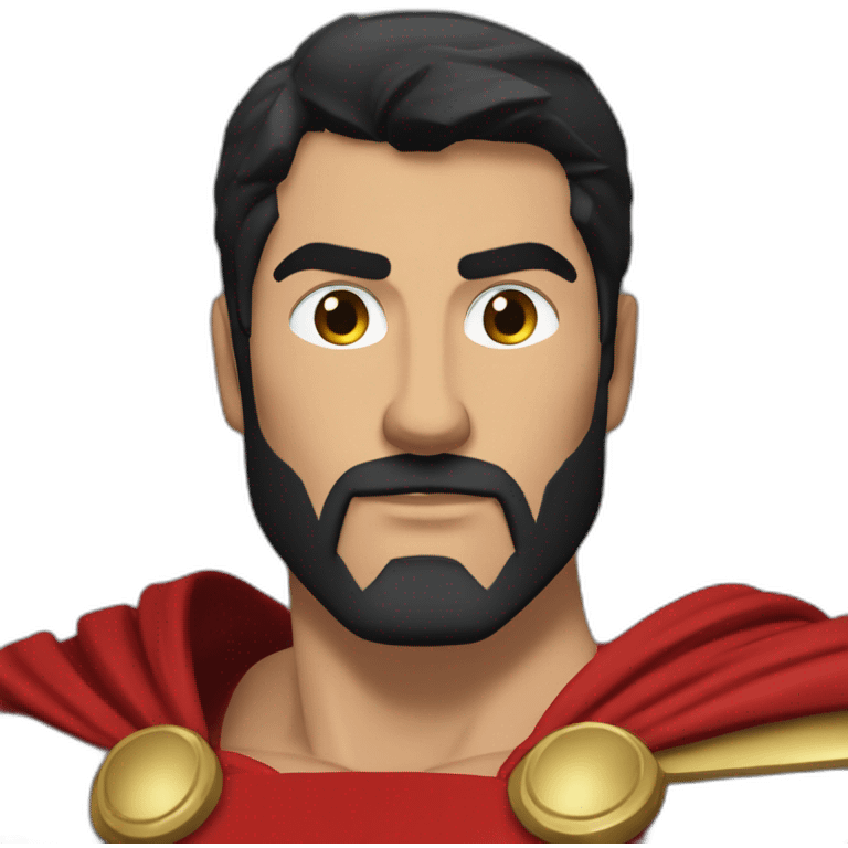 The Spartan Leonidas. Muscly physique. Wearing a red cape. Masculin. Normal face. Black hair emoji