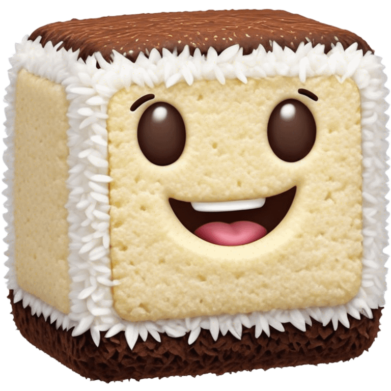 Cinematic Realistic Lamingtons Dessert Emoji, depicted as soft sponge squares coated in chocolate and coconut rendered with mouth‚Äêwatering detail and vibrant lighting. emoji