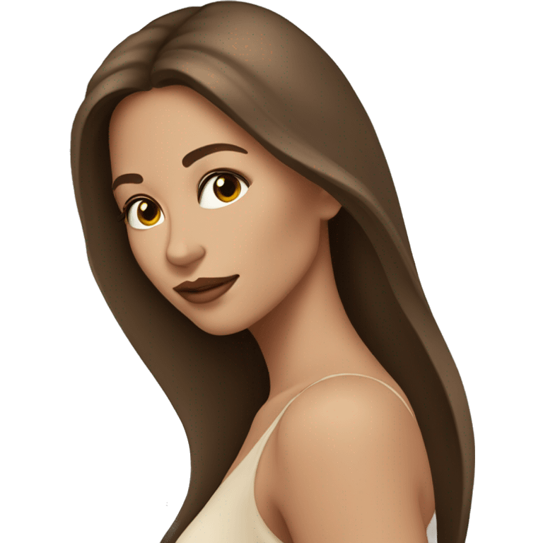 Beautiful woman, long brown hair, beige skin, model emoji