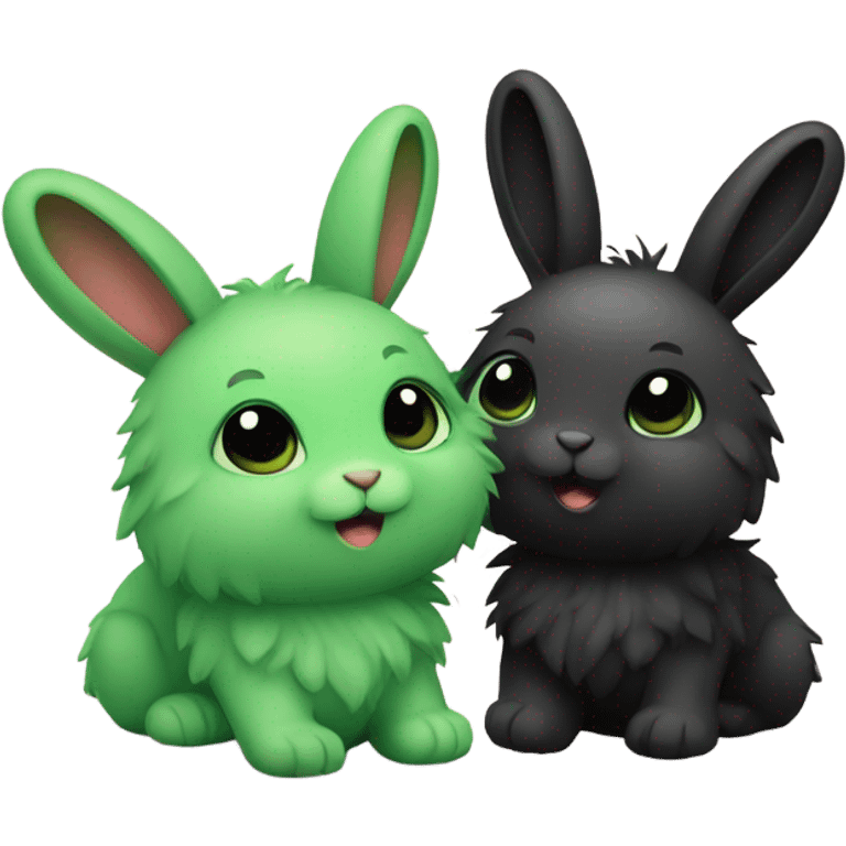 Cute small fluffy toy two green and black rabbit emoji