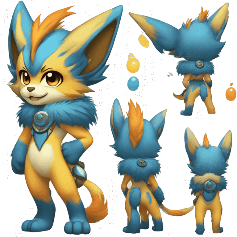 Anthro-Edgy-Cool-Blue-Yellow-Beige-Orange-Contrast-Colors-Fantasy-Fur-Sona-Chibi-Shiny-Fakémon-Hybrid full body emoji