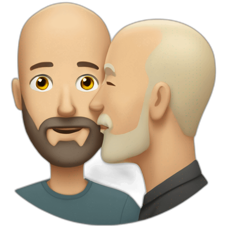 older buzz cut European blonde bearded  man kissing bald older Ethiopian bearded  man emoji