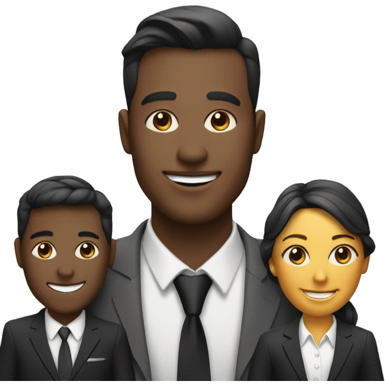 smiling woman and two men in formal attire emoji