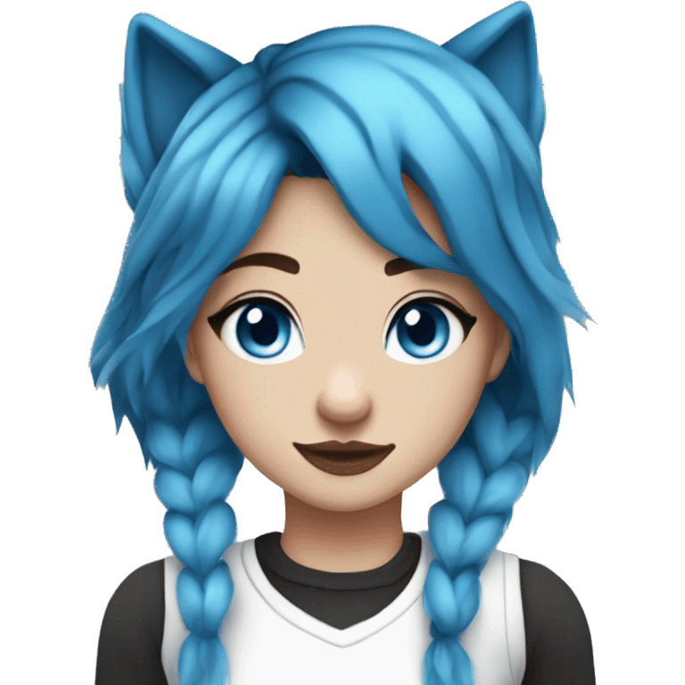 bella the wolf girl blue hair white top with black and white arm warmers and blue eyes emoji