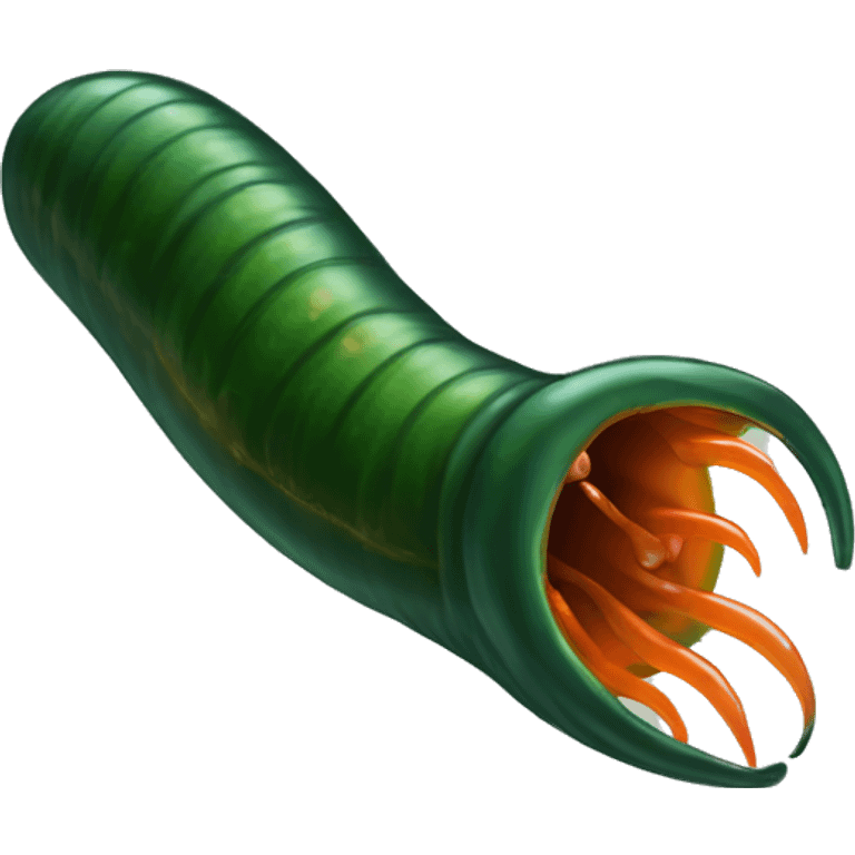 Eight-eyed Dark green and orange medicinal leech with oral suction and caudal suction emoji