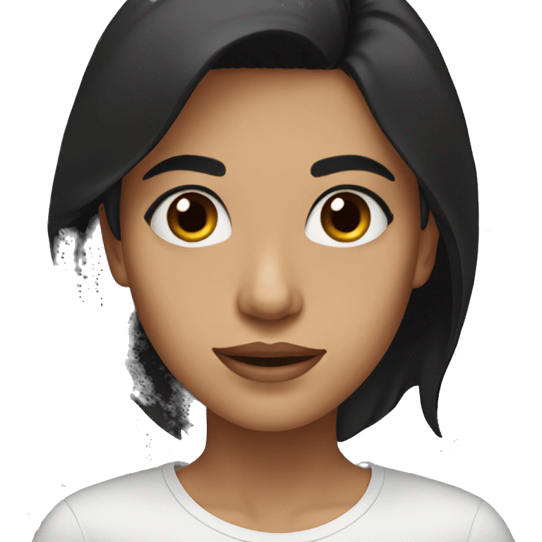 woman with big brown eyes, black hair with a white streak, black shirt emoji