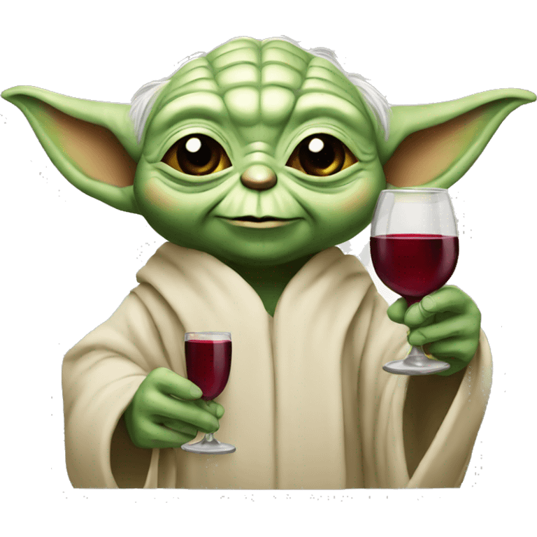 happy yoda holding a glass of red wine emoji