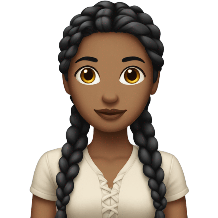 Beije girl with dark black braid hair emoji