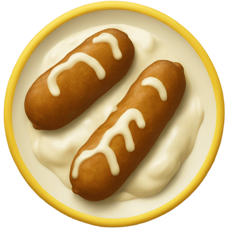 Eating yellow sausage with yellow meatballs and whitesauce  emoji