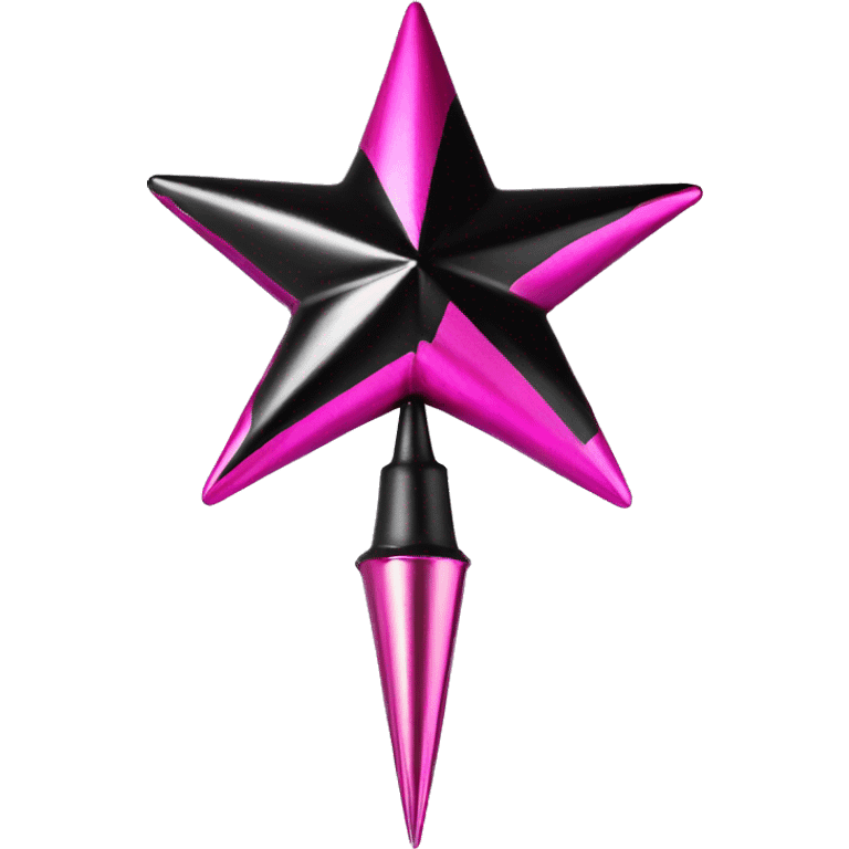 Realistic isolated black and pink metallic star christmas tree topper. emoji