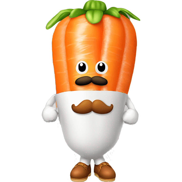 mario mustache with legs siting on top of a large carrot with two meatballs pushed up under the carrot emoji