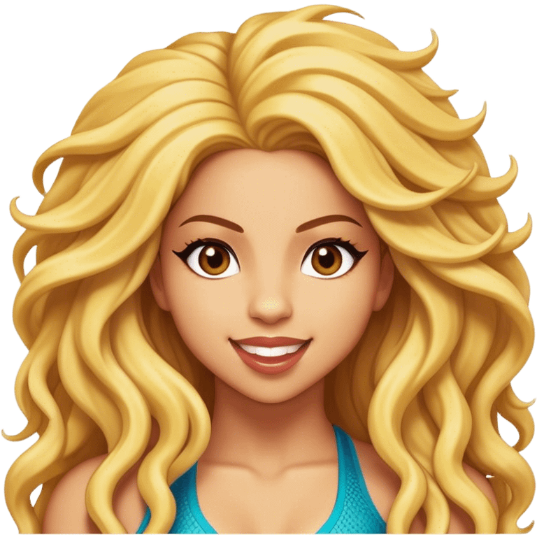 Cinematic Realistic Shakira Pop Culture Emoji, depicted with an energetic, dynamic portrayal of the global pop star rendered with lifelike textures and vibrant, charismatic lighting. emoji