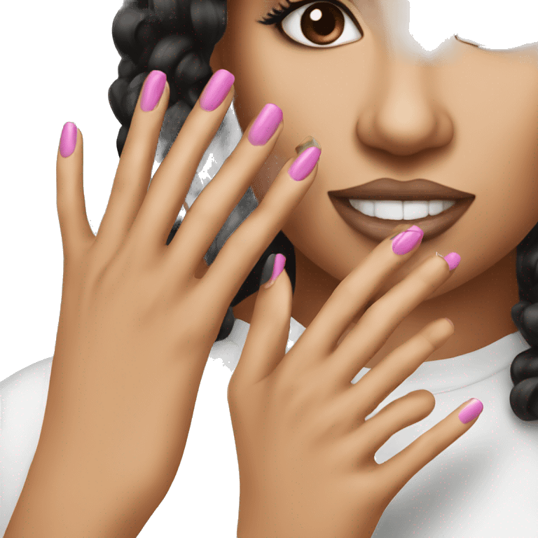 Latina nail tech showing nails emoji