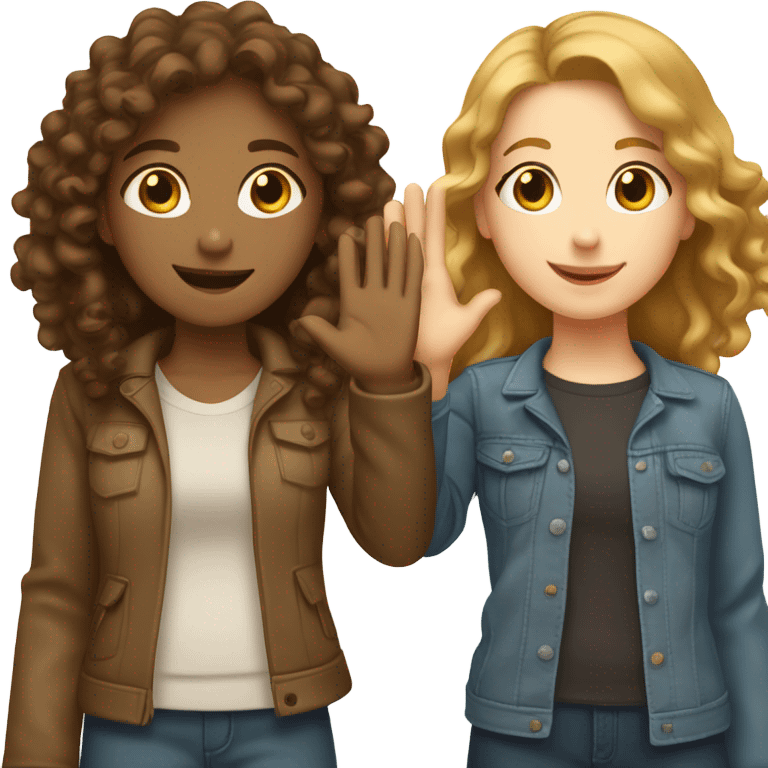 two white girls (one with brown curly hair and one with light brown straight hair) high fiving emoji