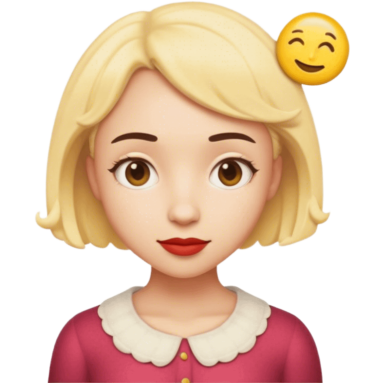 Cinematic Realistic Am√©lie Pop Culture Emoji, featuring a whimsical, charming portrayal inspired by the iconic French film rendered with delicate textures and nostalgic, soft lighting. emoji