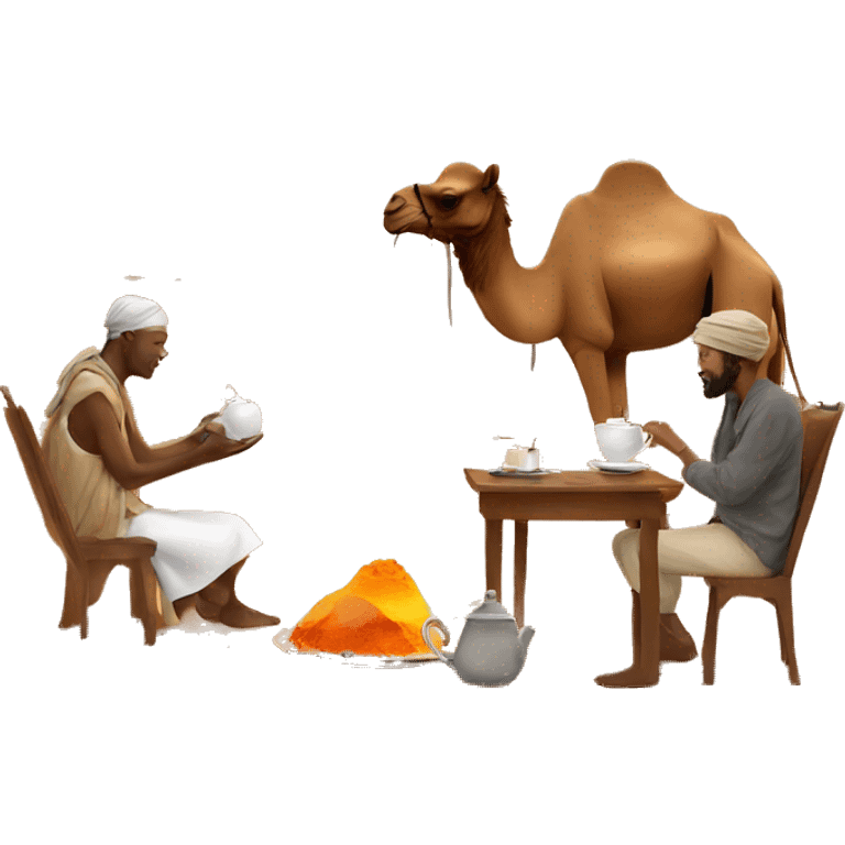 Desert session with tea and camel emoji