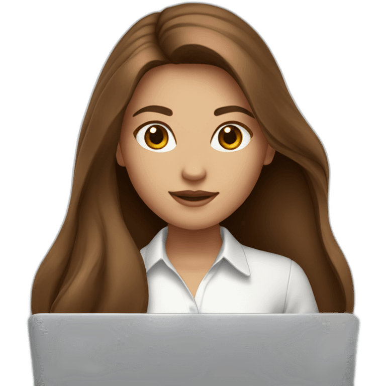 girl with brown long hair in white shirt with macbook emoji