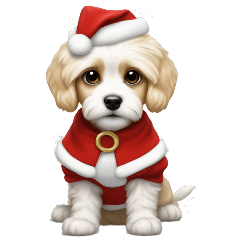 Blonde cavachon puppy in a Santa dress emoji