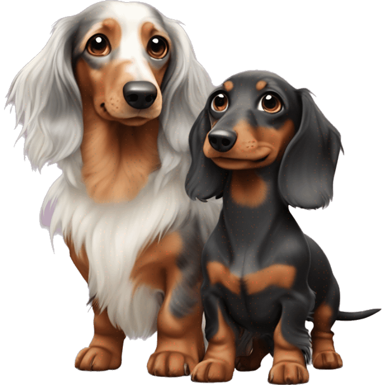 Long-haired merle dachshund with little one  emoji