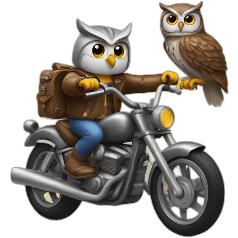 Owl driving a motorcycle emoji