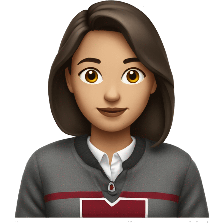 A brunette girl wearing a Harvard university sweater emoji