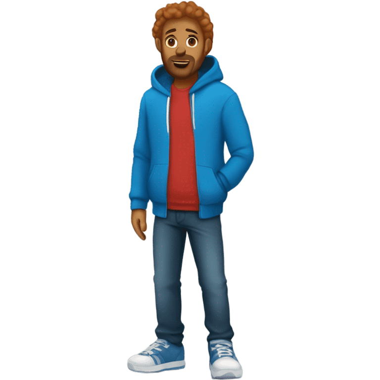 caseoh, man, skinny, 100lb, red hair, long beard, full body, blue hoodie emoji