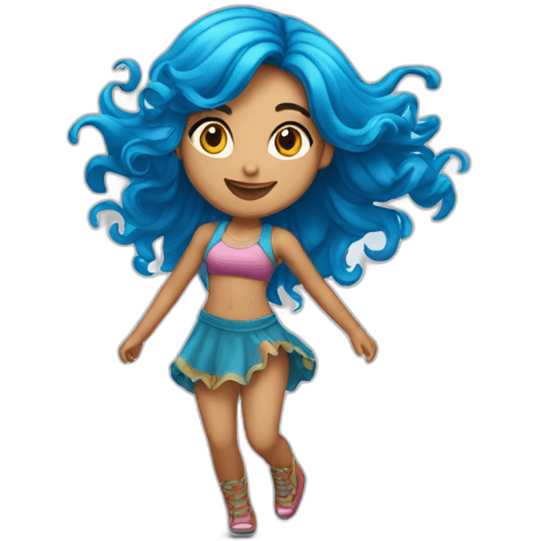 cute latina girl with long blue hair dancing emoji