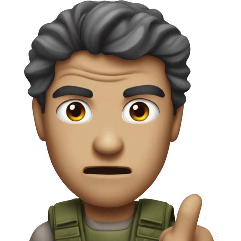 create an evil looking rambo who points his finger forward on me emoji