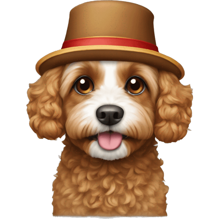 round face cavapoo with turkey hat on emoji