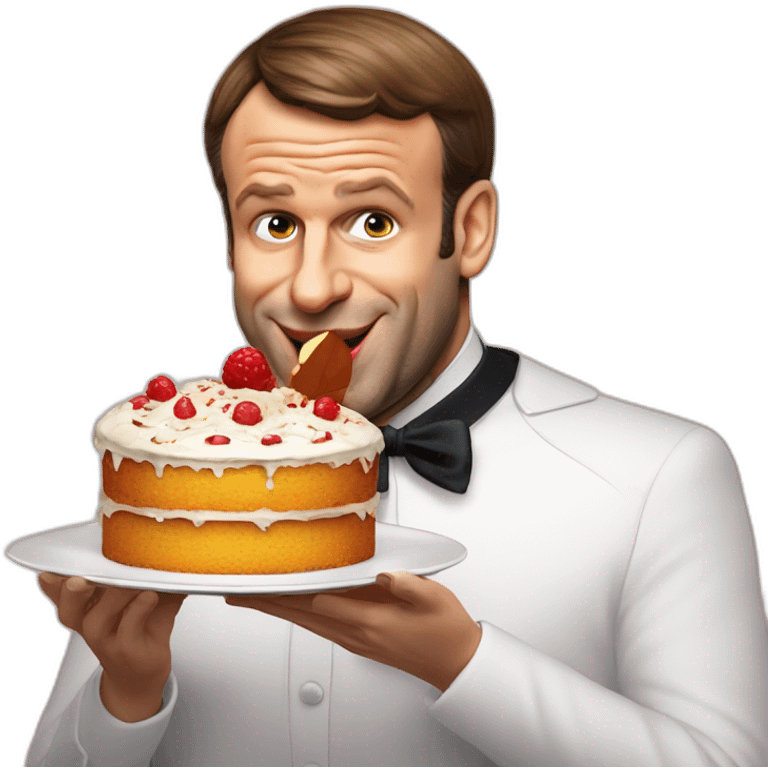 emmanuel macron extremely fat eating cake emoji