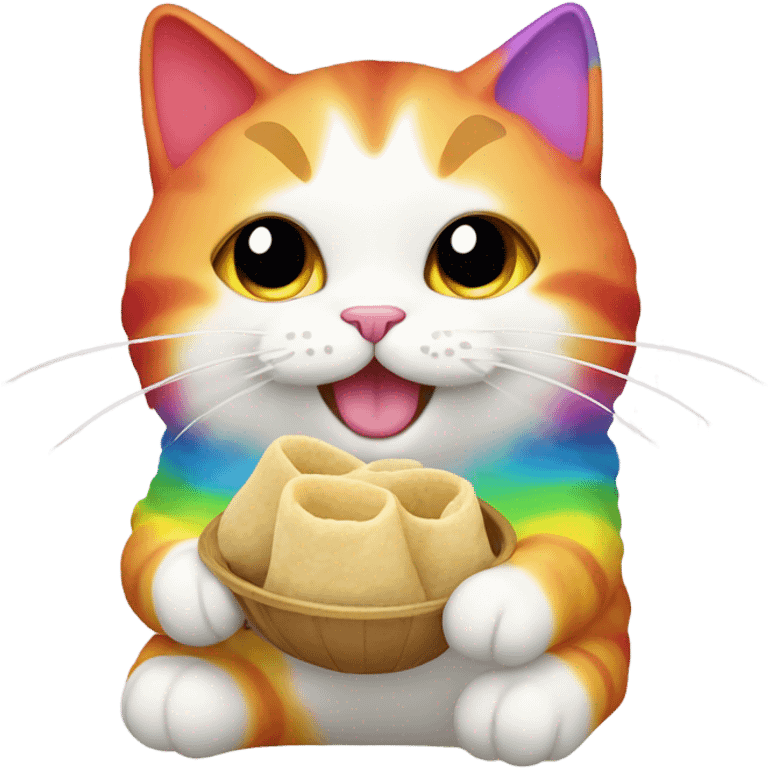 Rainbow cat eating dumpling  emoji