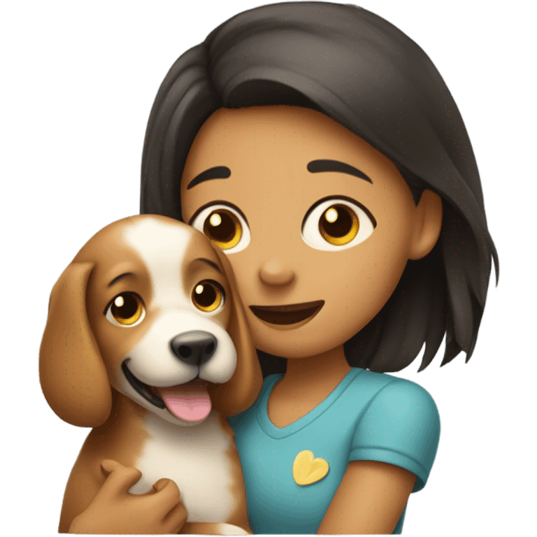 Please create a girl who hugs her pet doggie. The girl has a cute face and so does the doggie. emoji