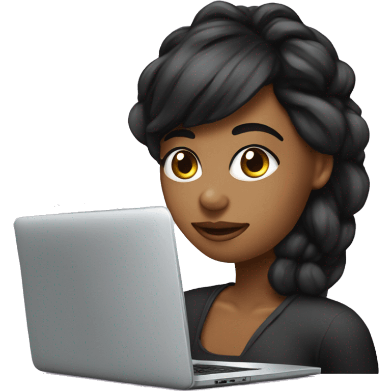 Chica de piel ojos negros morena con una laptop emoji