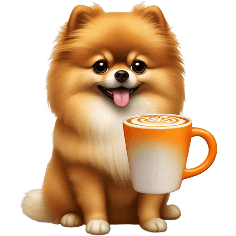 Pomeranian drinking cappuchino emoji