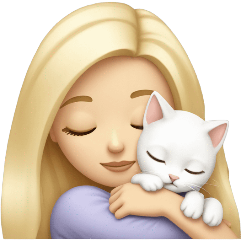 White girl blonde hair sleeping with white kitty emoji