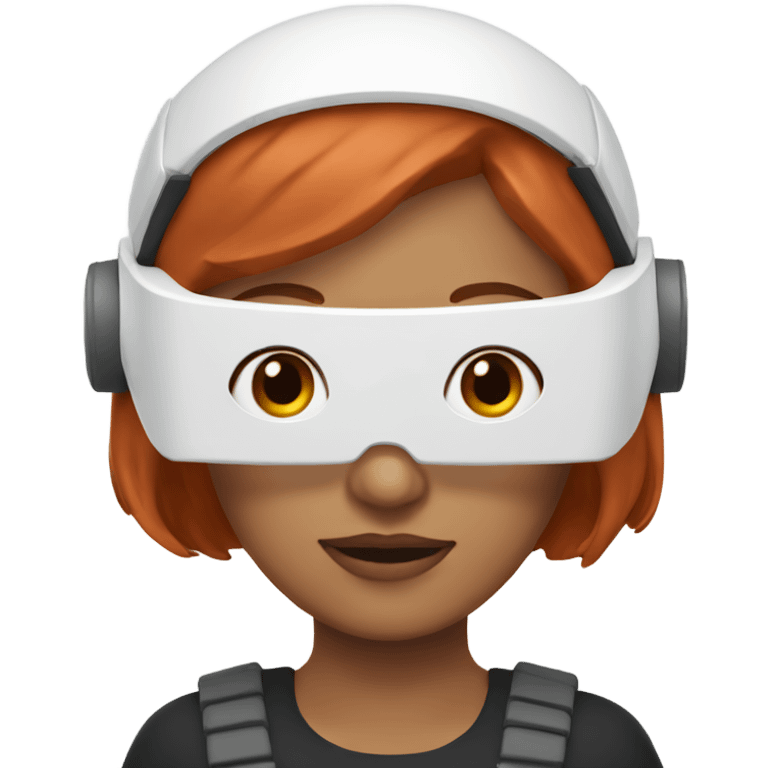 Redhead woman wearing white VR headgear  emoji