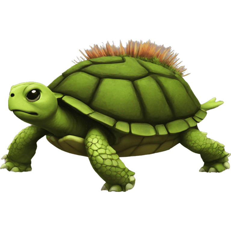 Punk rock turtle with mohawk made from moss emoji