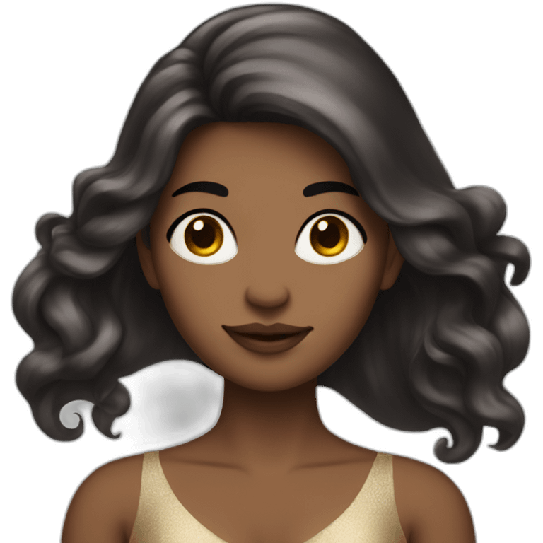 woman with very long dark brown hair mermaid style in a dress emoji