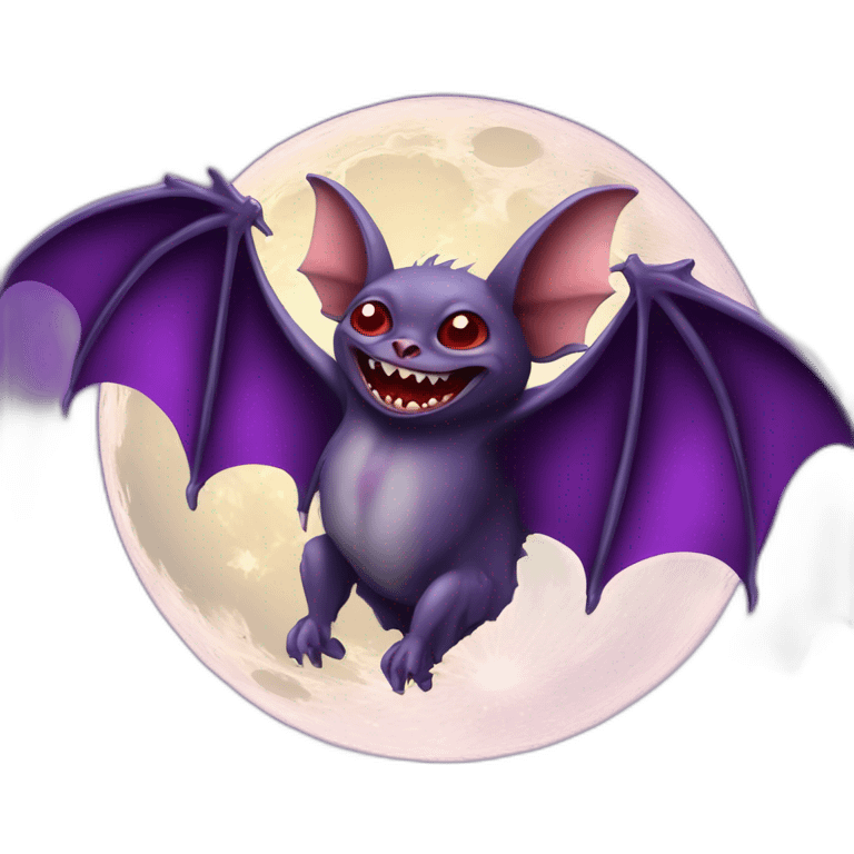 purple dripping mad face vampire bat wings flying in front of large realistic color full moon emoji